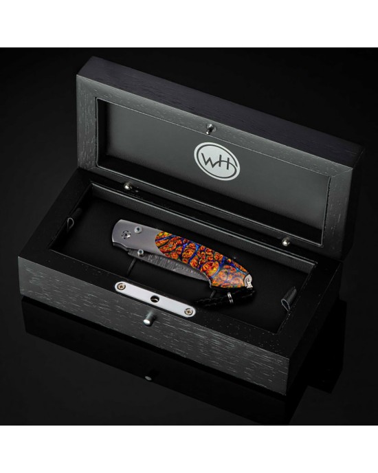 William Henry Spearpoint Red Flash Dichroic Glass Damascus Steel Pocket Knife